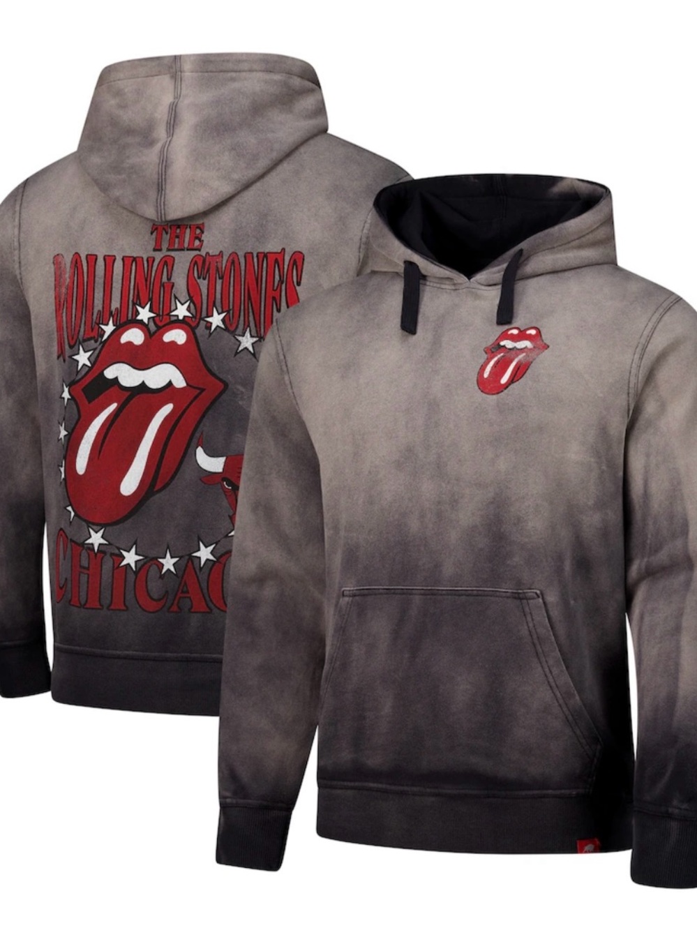 Rolling Stones x Chicago Bulls Sportiqe Unisex Collab Pullover Hoodie - Gray